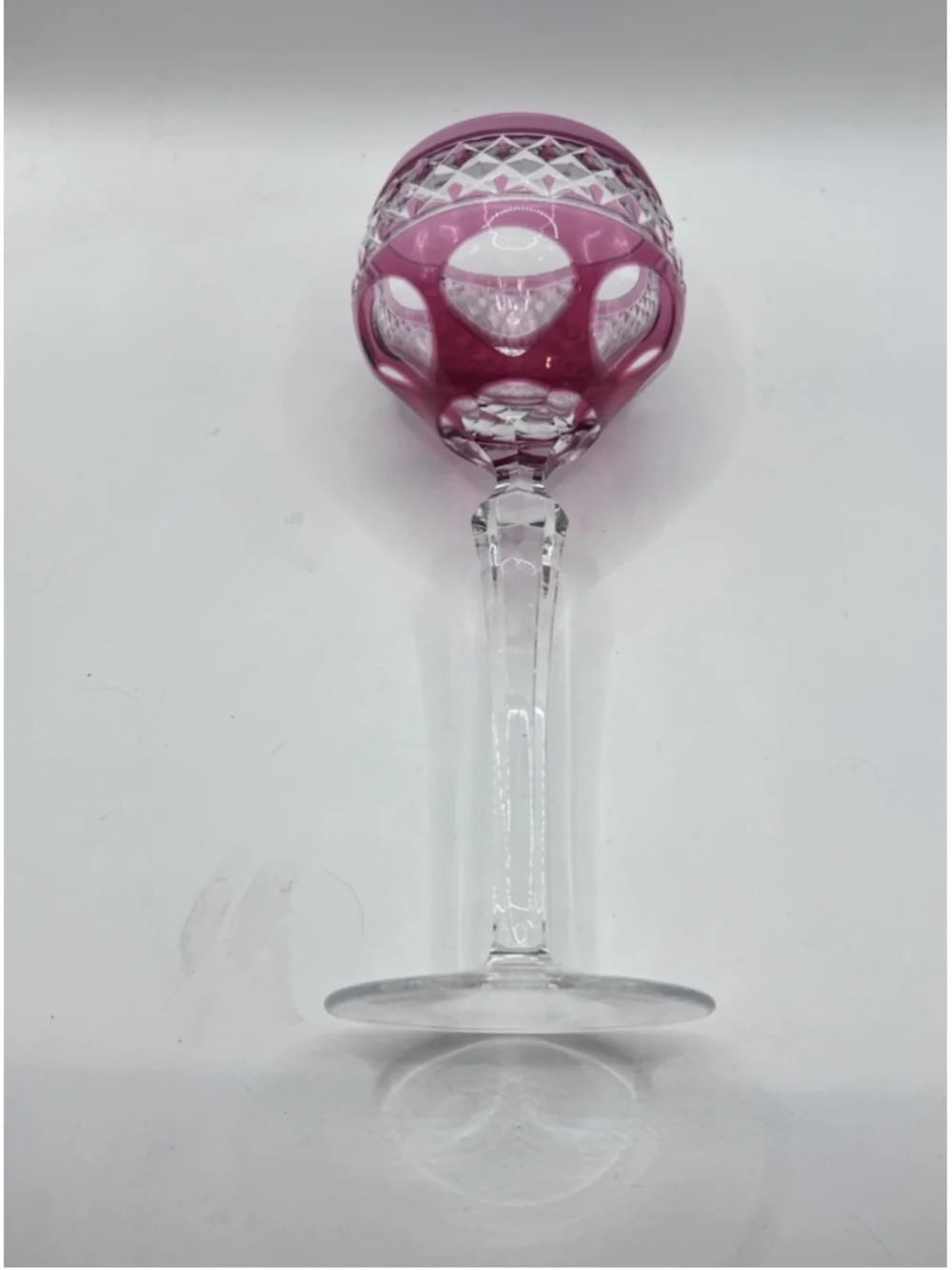 Vintage Ruby Red Cut To Clear Crystal Hock Wine Glass Goblet Barware